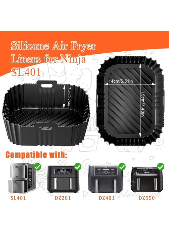 FAYET 2 Pack Silicone Air Fryer Liners for Ninja SL400 SL401, AF300 AF400, Reusable, Heat-Resistant, Easy to Clean Accessories for Dual Basket Air Fryers, Ovens, and Microwaves (Black) - Image 2